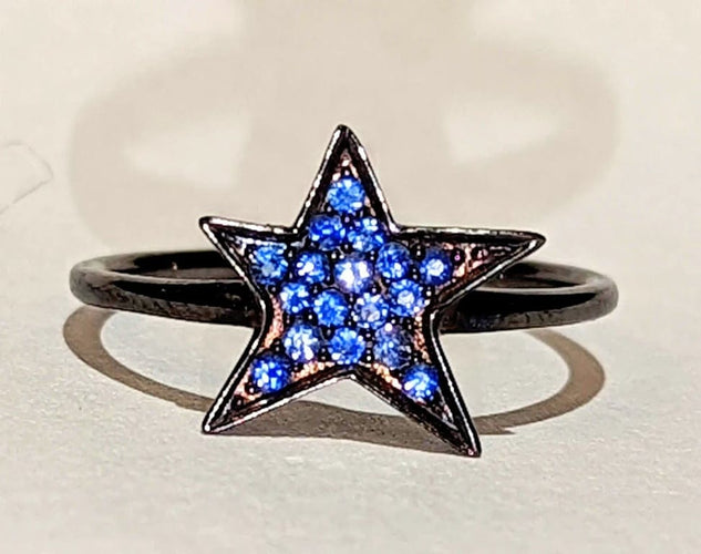 Bague 54 Djula - Bague étoile en or noir 18k et saphirs bleus 58 Facettes