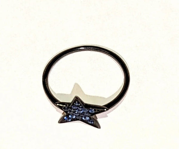 Bague 54 Djula - Bague étoile en or noir 18k et saphirs bleus 58 Facettes