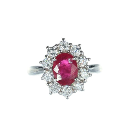 Bague 55 Bague en or blanc avec rubis certifié et diamants 58 Facettes