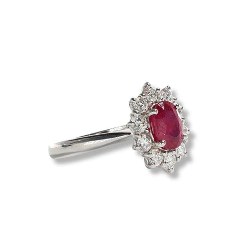 Bague 55 Bague en or blanc avec rubis certifié et diamants 58 Facettes
