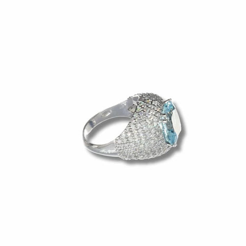 Bague 55 Bague en or blanc avec aigue-marine et diamants 58 Facettes