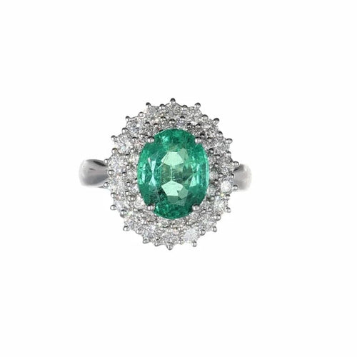 Bague 54 Bague émeraude ovale 2,76 ct et diamants taille brillant 58 Facettes