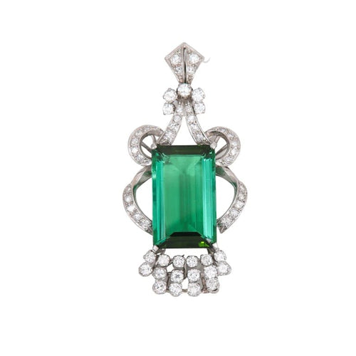 Pendentif Pendentif - Tourmaline et diamants en platine vers 1920 58 Facettes