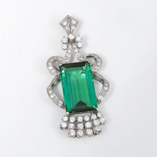 Pendentif Pendentif - Tourmaline et diamants en platine vers 1920 58 Facettes