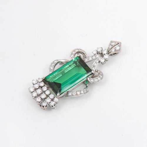 Pendentif Pendentif - Tourmaline et diamants en platine vers 1920 58 Facettes