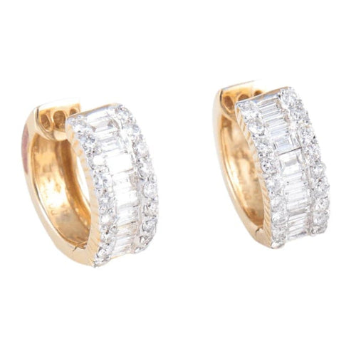 Boucles d'oreilles Créoles - Boucles d’oreilles en or jaune 14 carats et diamants 58 Facettes