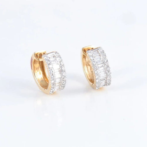 Boucles d'oreilles Créoles - Boucles d’oreilles en or jaune 14 carats et diamants 58 Facettes