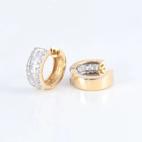 Boucles d'oreilles Créoles - Boucles d’oreilles en or jaune 14 carats et diamants 58 Facettes