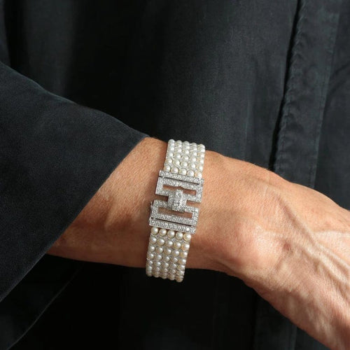 Bracelet Bracelet Art déco en or blanc 18 carats, perles et diamants 58 Facettes