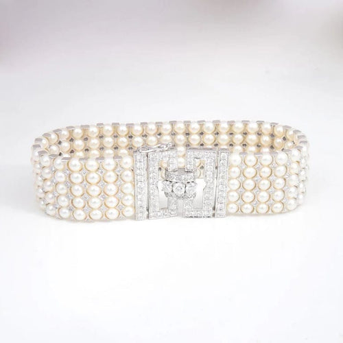 Bracelet Bracelet Art déco en or blanc 18 carats, perles et diamants 58 Facettes