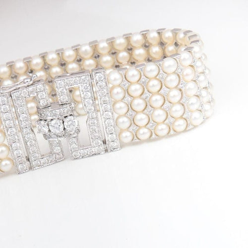 Bracelet Bracelet Art déco en or blanc 18 carats, perles et diamants 58 Facettes