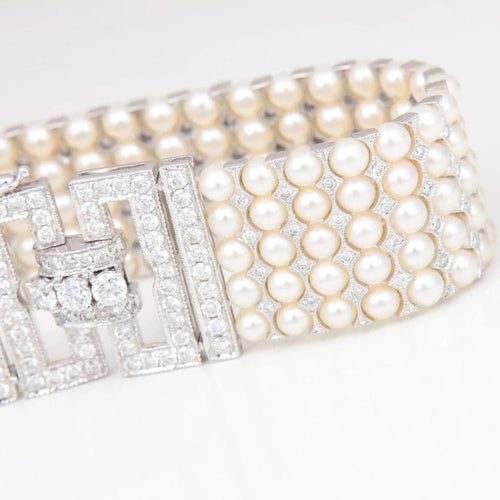 Bracelet Bracelet Art déco en or blanc 18 carats, perles et diamants 58 Facettes