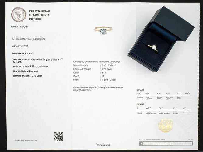 Bague 56.5 Bague solitaire en or jaune 14 carats avec diamant 0,70 ct 58 Facettes AG30