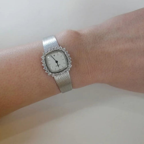 Montre Tissot - Montre en or gris 750 sertie de diamants 58 Facettes