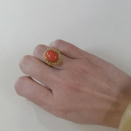 Bague 55 Bague corail en or jaune 750 58 Facettes