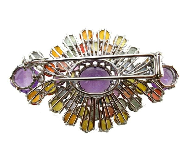 Broche Broche ovale en or blanc 750 avec améthystes et saphirs fantaisie 58 Facettes