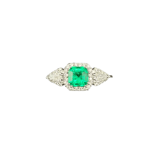 Bague 54 Bague en or blanc 18 kt avec émeraude de Colombie et diamants 58 Facettes