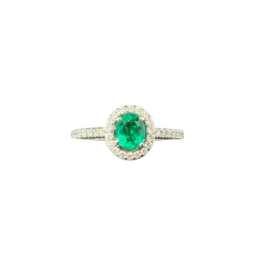 Bague 53 Bague en or blanc 18 kt avec émeraude de Colombie et diamants 58 Facettes