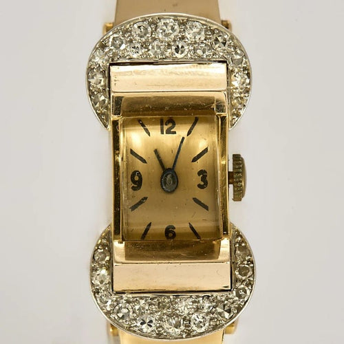 Montre Montre dame années 40 en or jaune 18K et diamants 58 Facettes