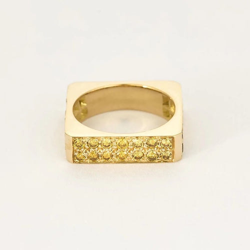 Bague 59 Bague design carrée en or jaune 18k et diamants jonquille 58 Facettes