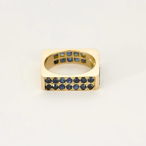 Bague 59 Bague design carrée en or jaune 18k et saphirs bleus 58 Facettes
