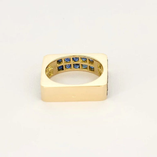 Bague 59 Bague design carrée en or jaune 18k et saphirs bleus 58 Facettes