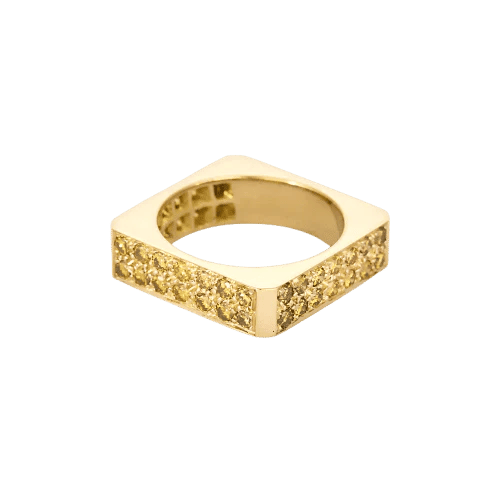 Bague 59 Bague design carrée en or jaune 18k et saphirs bleus 58 Facettes
