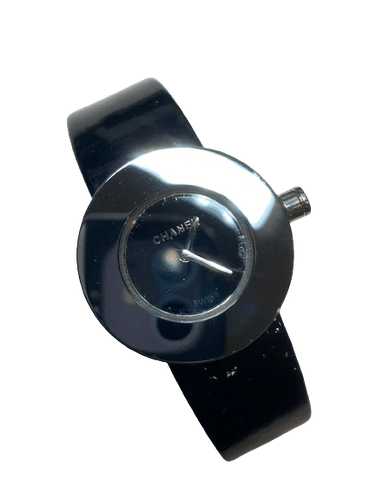 Montre Chanel La Ronde - Montre vintage en acier et cuir noir vernis 58 Facettes