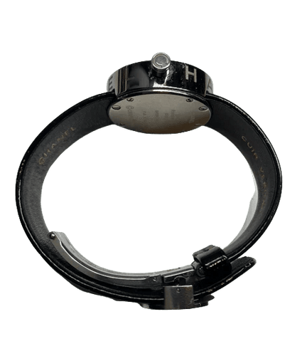 Montre Chanel La Ronde - Montre vintage en acier et cuir noir vernis 58 Facettes