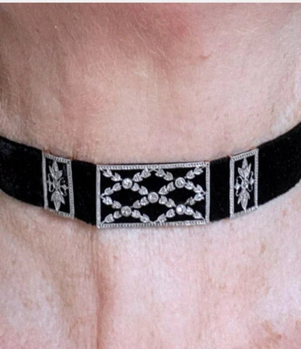 Collier Collier de chien Belle Époque en platine, or jaune et diamants 58 Facettes