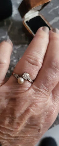 Bague 53 Belle Époque - Bague Toi et Moi en or blanc 18 ct, diamants et perle naturelle 58 Facettes