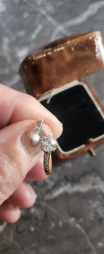 Bague 53 Belle Époque - Bague Toi et Moi en or blanc 18 ct, diamants et perle naturelle 58 Facettes