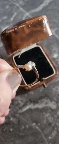 Bague 53 Belle Époque - Bague Toi et Moi en or blanc 18 ct, diamants et perle naturelle 58 Facettes