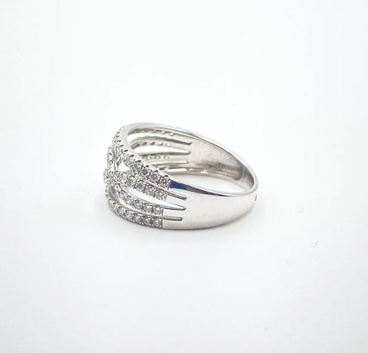 Bague 55 Bague bandeau ajourée en or gris 18 carats et diamants 58 Facettes