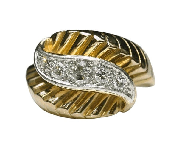 Bague 57 Bague rétro en or, platine et diamants 58 Facettes