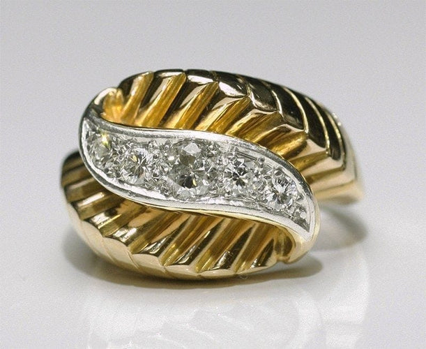 Bague 57 Bague rétro en or, platine et diamants 58 Facettes