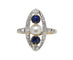 Bague 55 Bague marquise Belle Époque en or et platine, diamants, saphirs et perle fine 58 Facettes