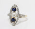Bague 55 Bague marquise Belle Époque en or et platine, diamants, saphirs et perle fine 58 Facettes