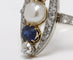 Bague 55 Bague marquise Belle Époque en or et platine, diamants, saphirs et perle fine 58 Facettes