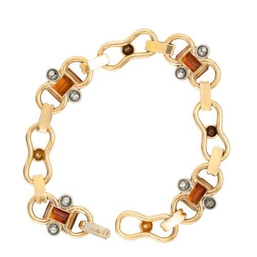 Bracelet Bracelet en or jaune 18 carats et platine, diamants et quartz citrines 58 Facettes