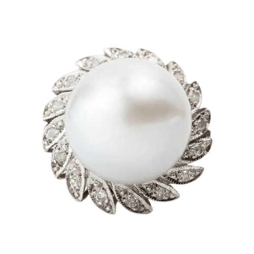 Bague 53 Bague en platine avec diamants et perle de culture 58 Facettes