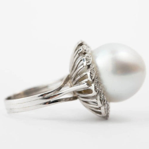 Bague 53 Bague en platine avec diamants et perle de culture 58 Facettes