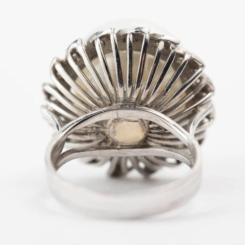 Bague 53 Bague en platine avec diamants et perle de culture 58 Facettes