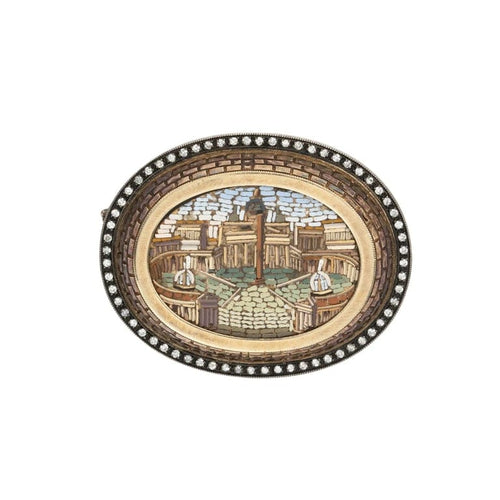Broche Broche micromosaïque en or jaune 18 carats, argent et diamants 58 Facettes