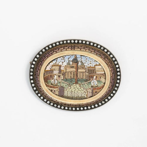 Broche Broche micromosaïque en or jaune 18 carats, argent et diamants 58 Facettes