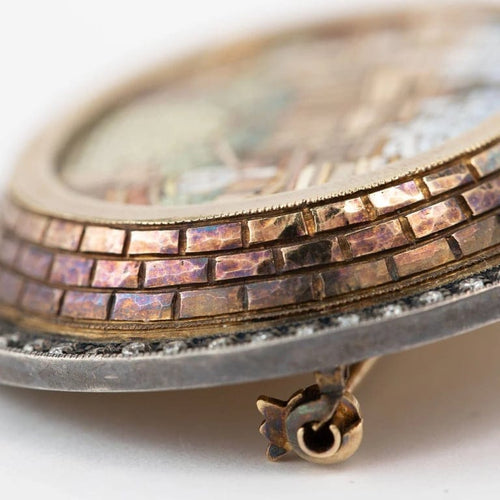 Broche Broche micromosaïque en or jaune 18 carats, argent et diamants 58 Facettes