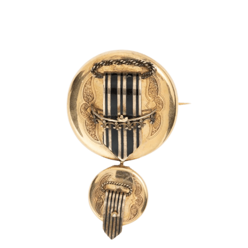 Broche Broche en or jaune 14 carats et émail noir 58 Facettes