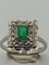 Bague 56 Bague vintage rectangulaire en or blanc 18 carats émeraude et diamants 58 Facettes