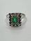 Bague 56 Bague vintage rectangulaire en or blanc 18 carats émeraude et diamants 58 Facettes