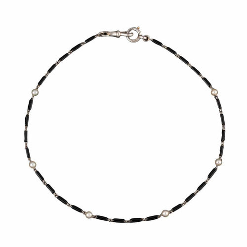 Collier Georges Lenfant - Chaîne giletière Art déco en platine, onyx et perles fines 58 Facettes A3167
